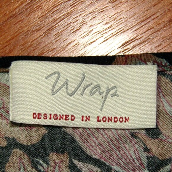 Wrap London Blue Orange Pink Floral Top Womens Sz US 8 Popover Button 3/4 Sleeve - Picture 6 of 9